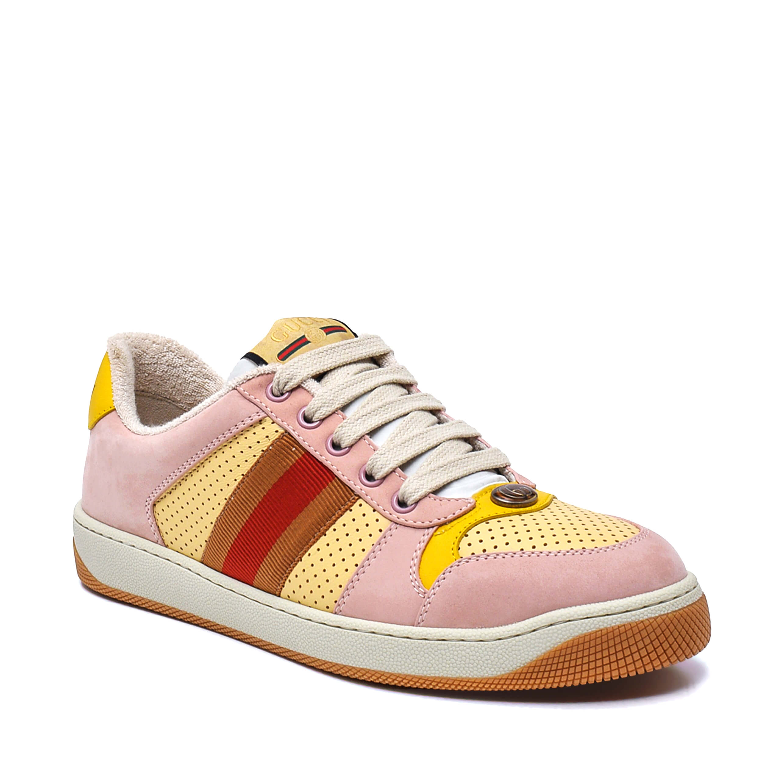 Gucci - Pale Pink Screener Lovelight Leather Sneakers / 38